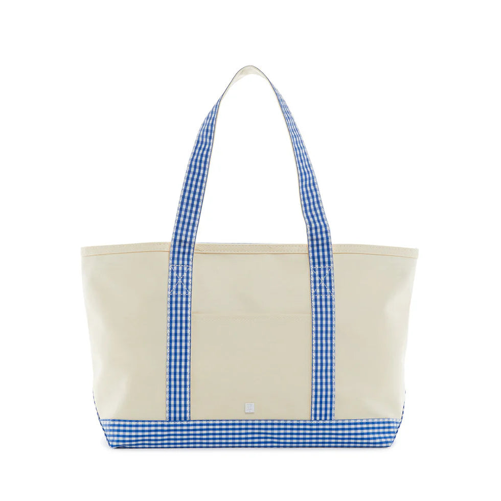 Medium Tote NATURAL with GINGHAM SKY TRIM