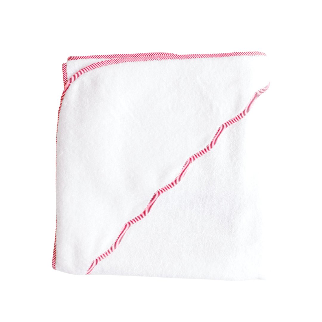 Hooded Towel – Red Stripe Scallop Edge