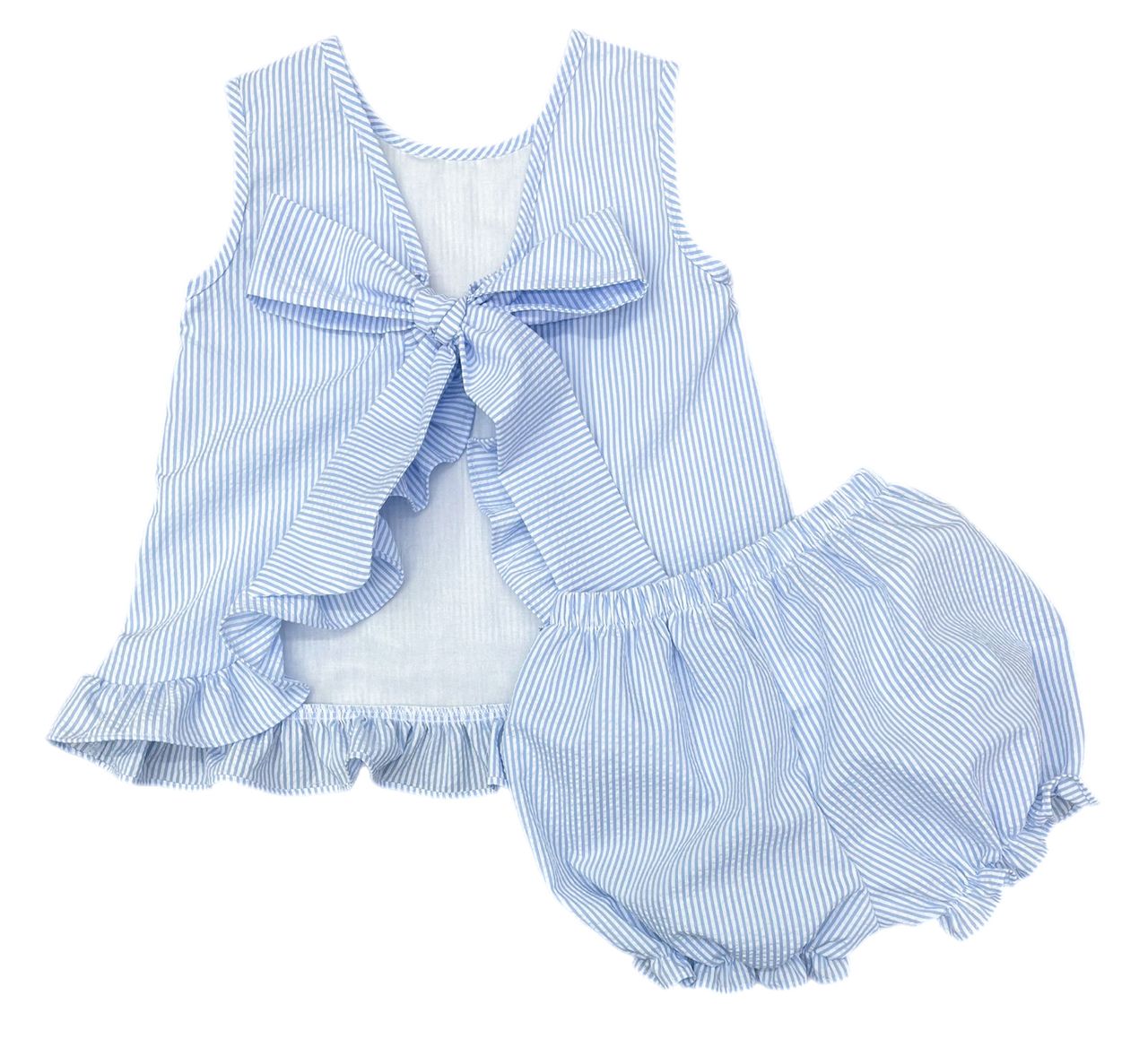 Mae Bloomer set Blue Seersucker