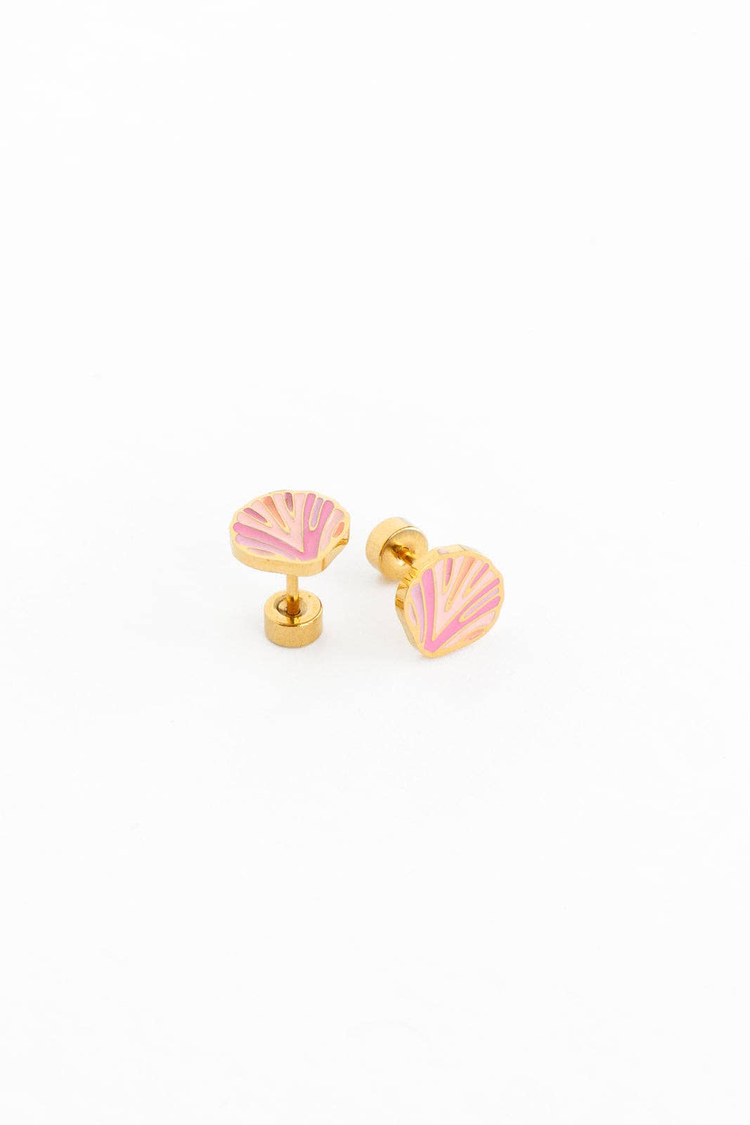 Pink Seashell Stud Earring - Hypoallergenic, Flat Back, Girl