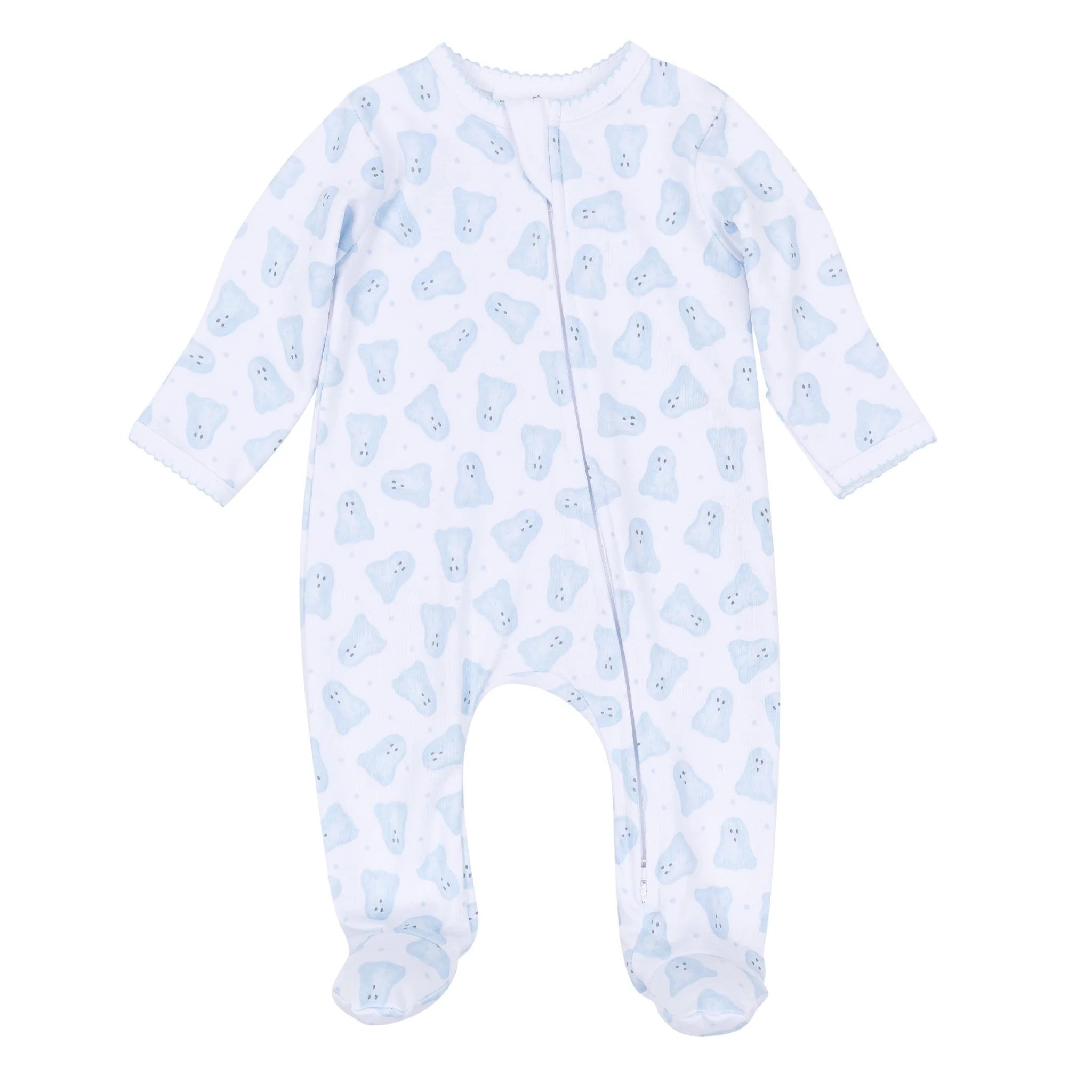 Baby Boo Light Blue Print Zip Footie F26