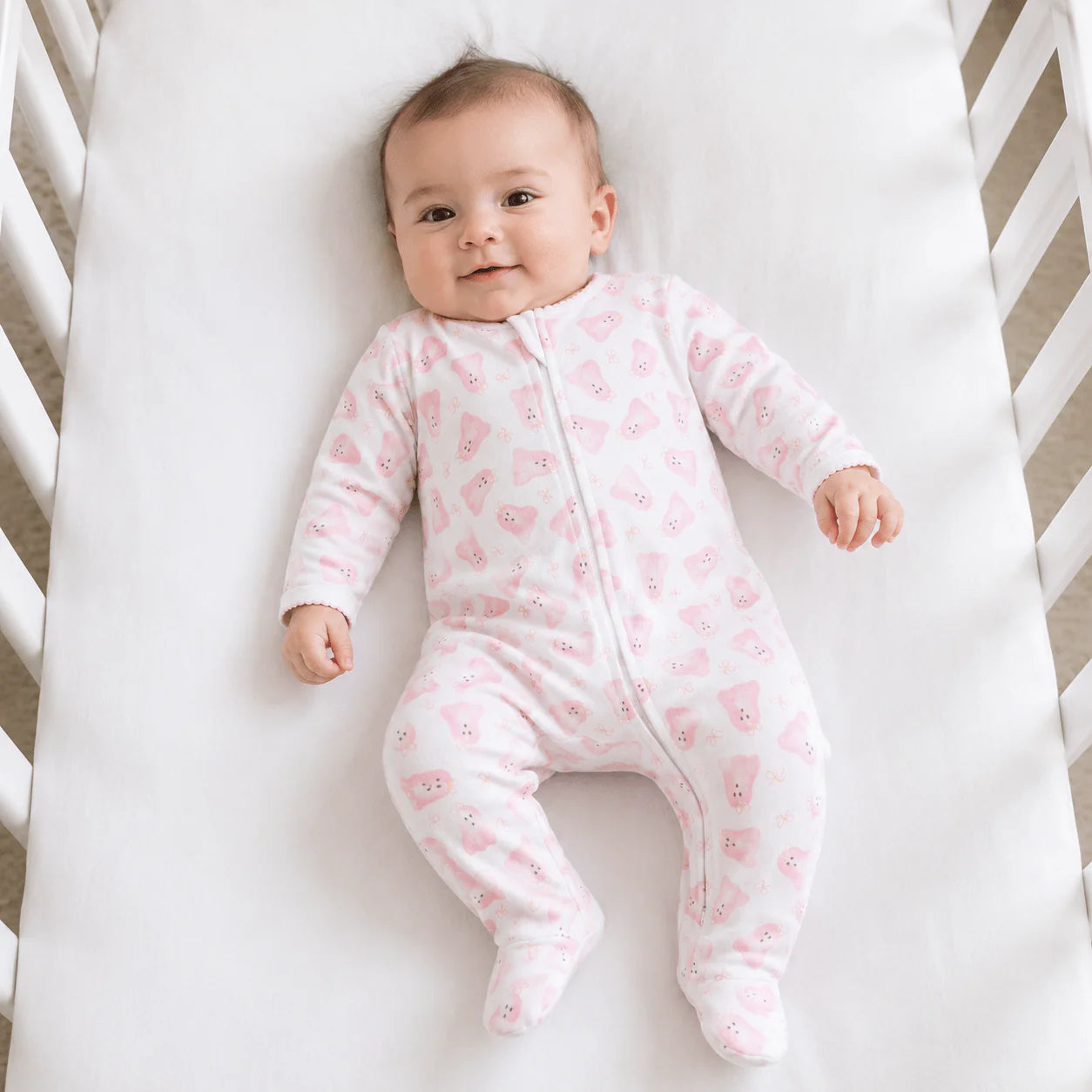 Baby Boo Pink Print Zip Footie F26
