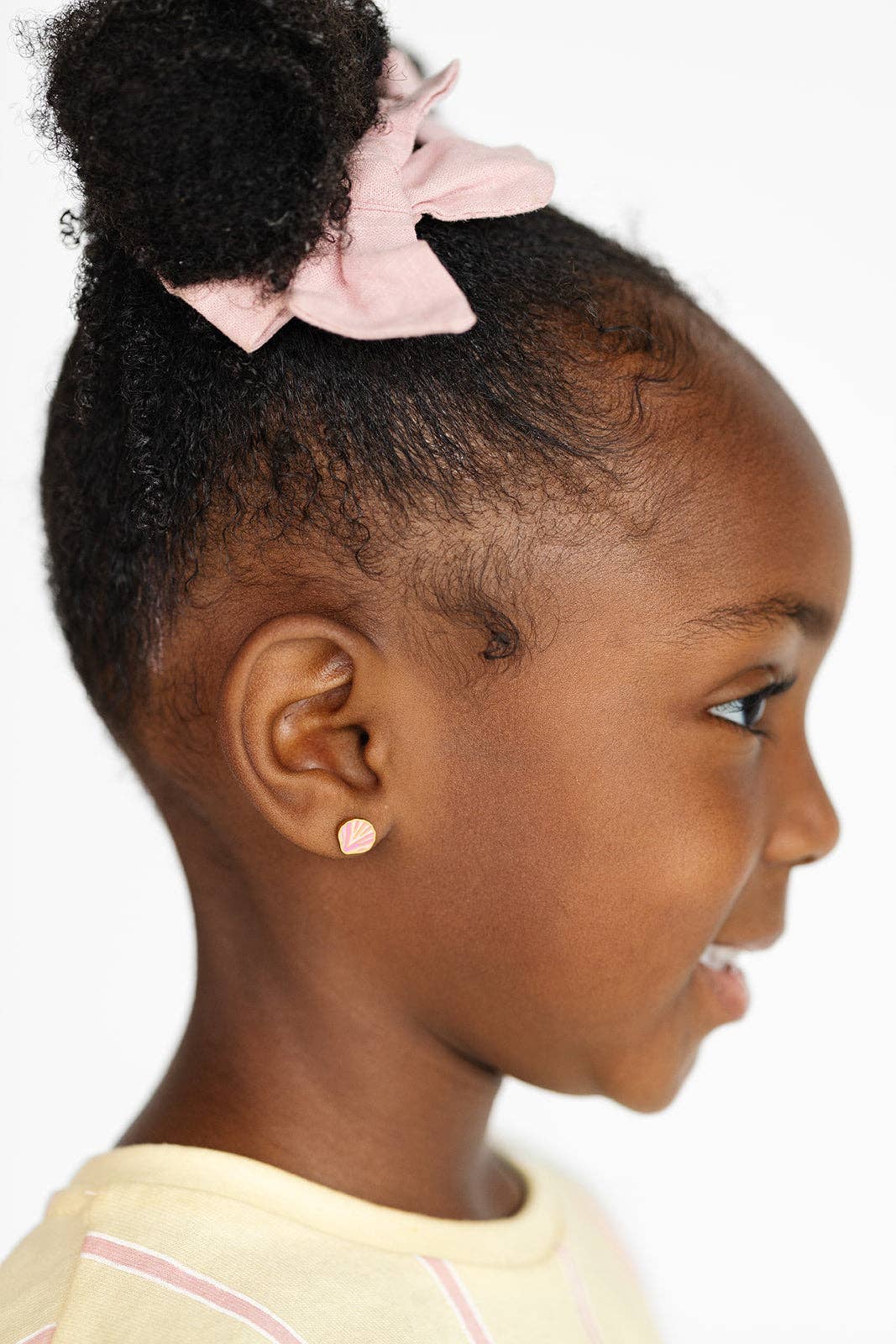 Pink Seashell Stud Earring - Hypoallergenic, Flat Back, Girl