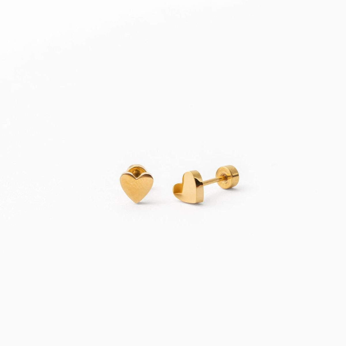 Heart Long Post Stud - Hypoallergenic, Flat Back, Girl Gift