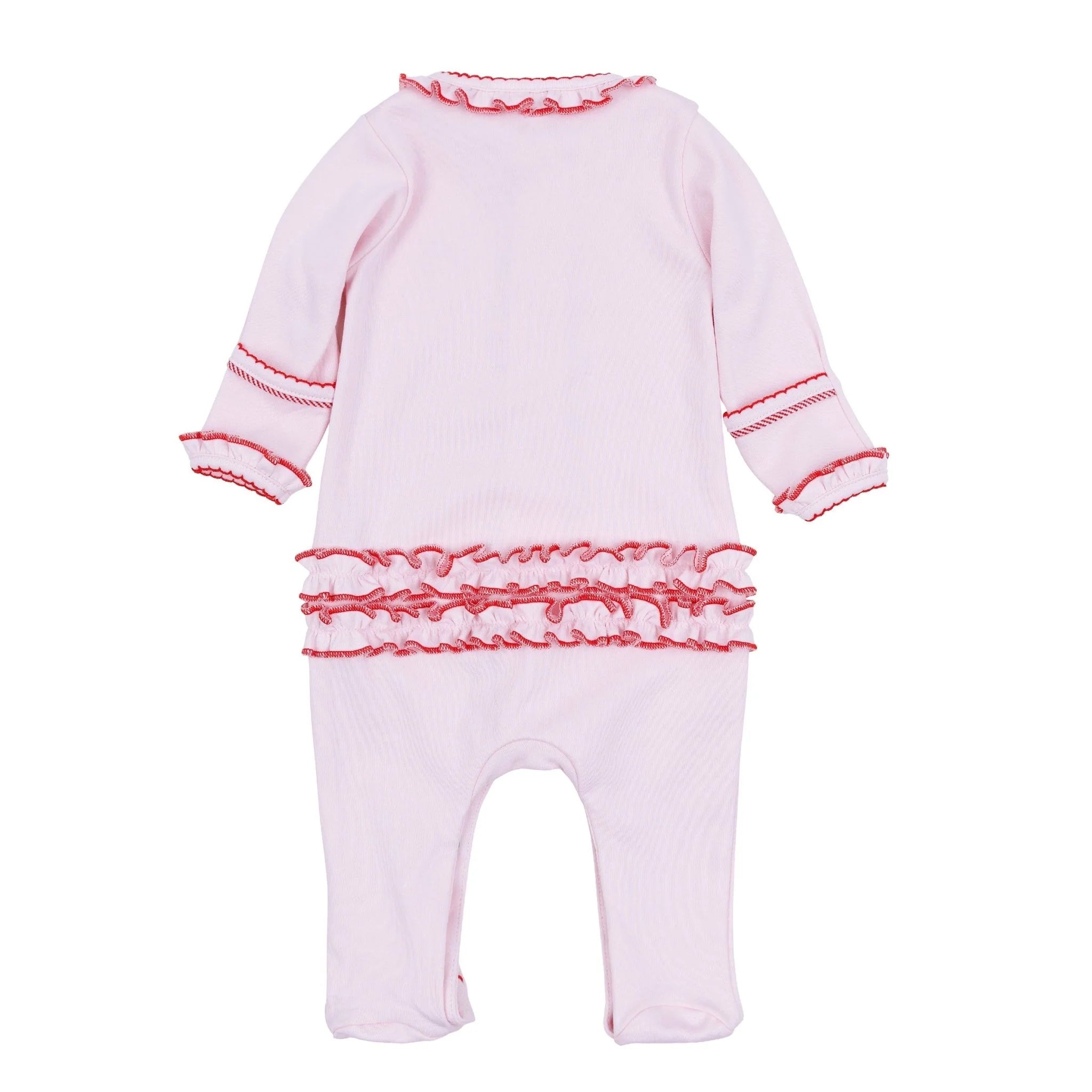 Candy Cane Lane Red Embroidered Ruffle Footie