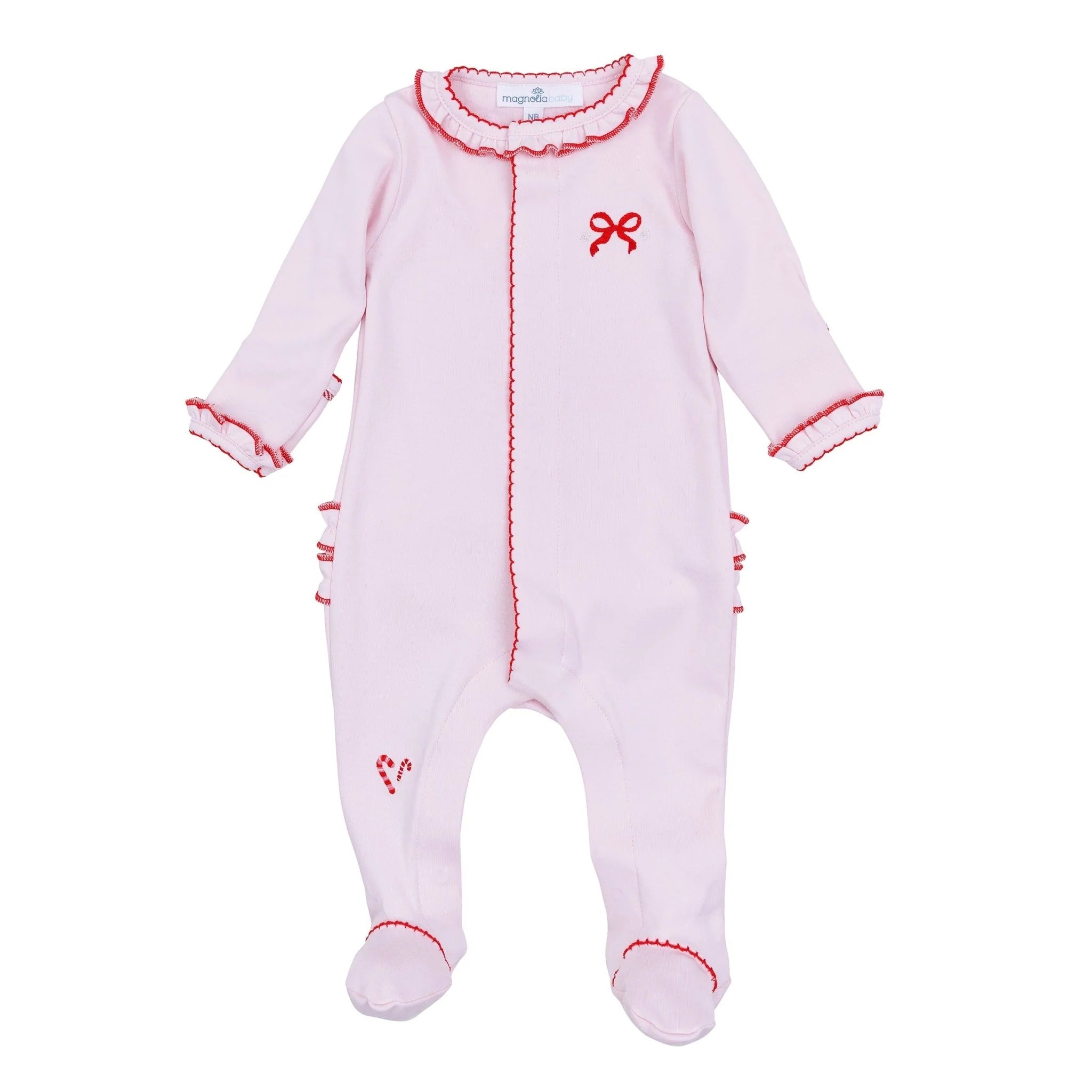 Candy Cane Lane Red Embroidered Ruffle Footie