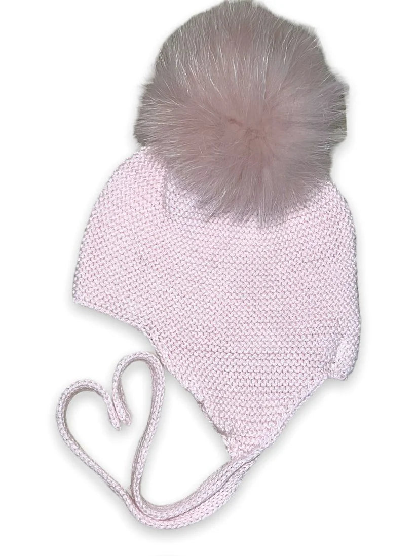 Mi Lucero Pink Fur Pom Tie Hat