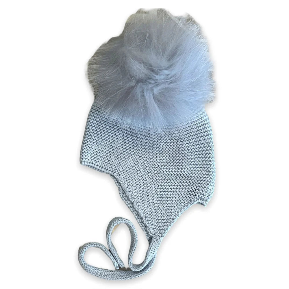 Baby Pom Tie Hat Light Blue F26