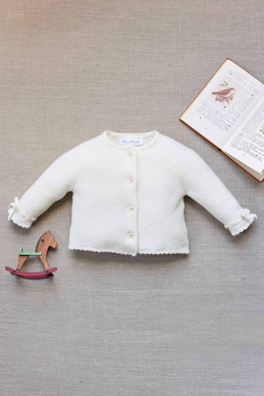 Baby LS Knit Cardigan White F26