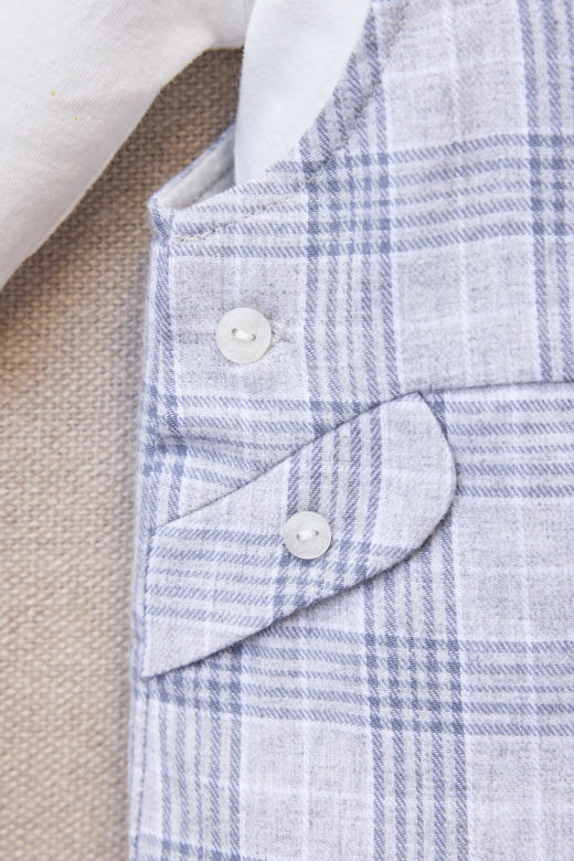 LS Collared Bodysuit & Overall Set Blue Check F26