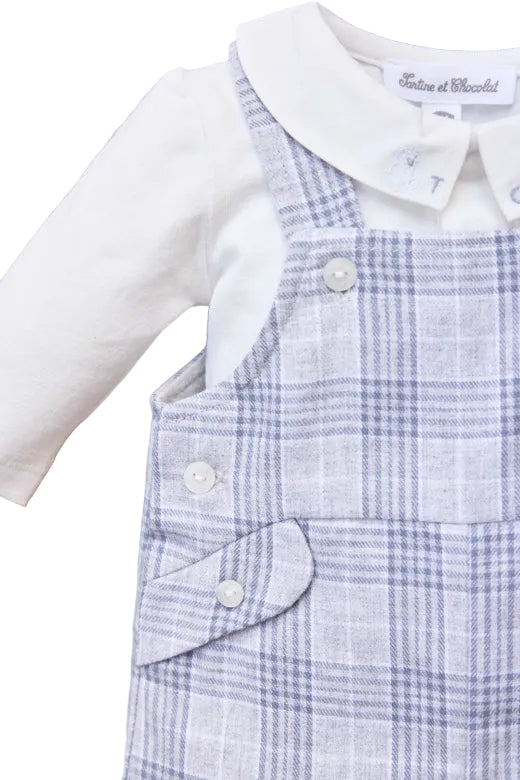 LS Collared Bodysuit & Overall Set Blue Check F26