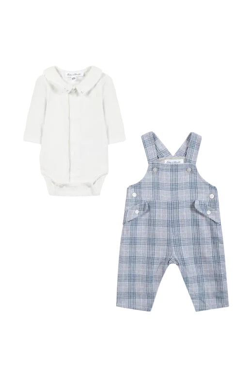 LS Collared Bodysuit & Overall Set Blue Check F26
