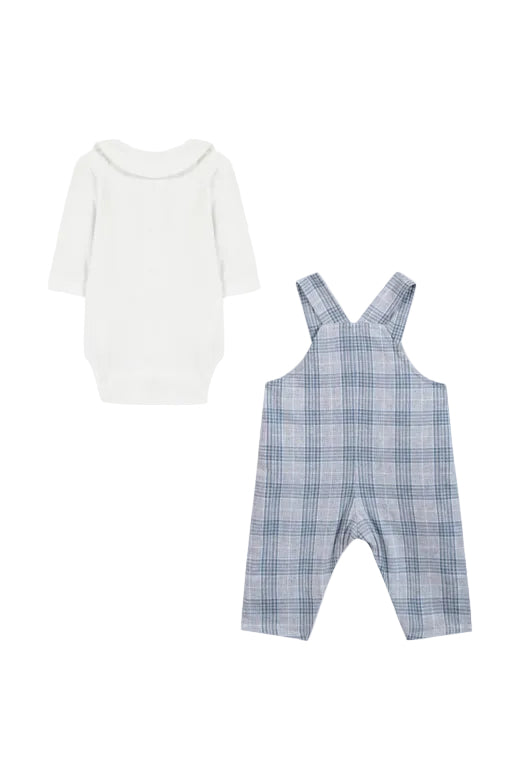 LS Collared Bodysuit & Overall Set Blue Check F26