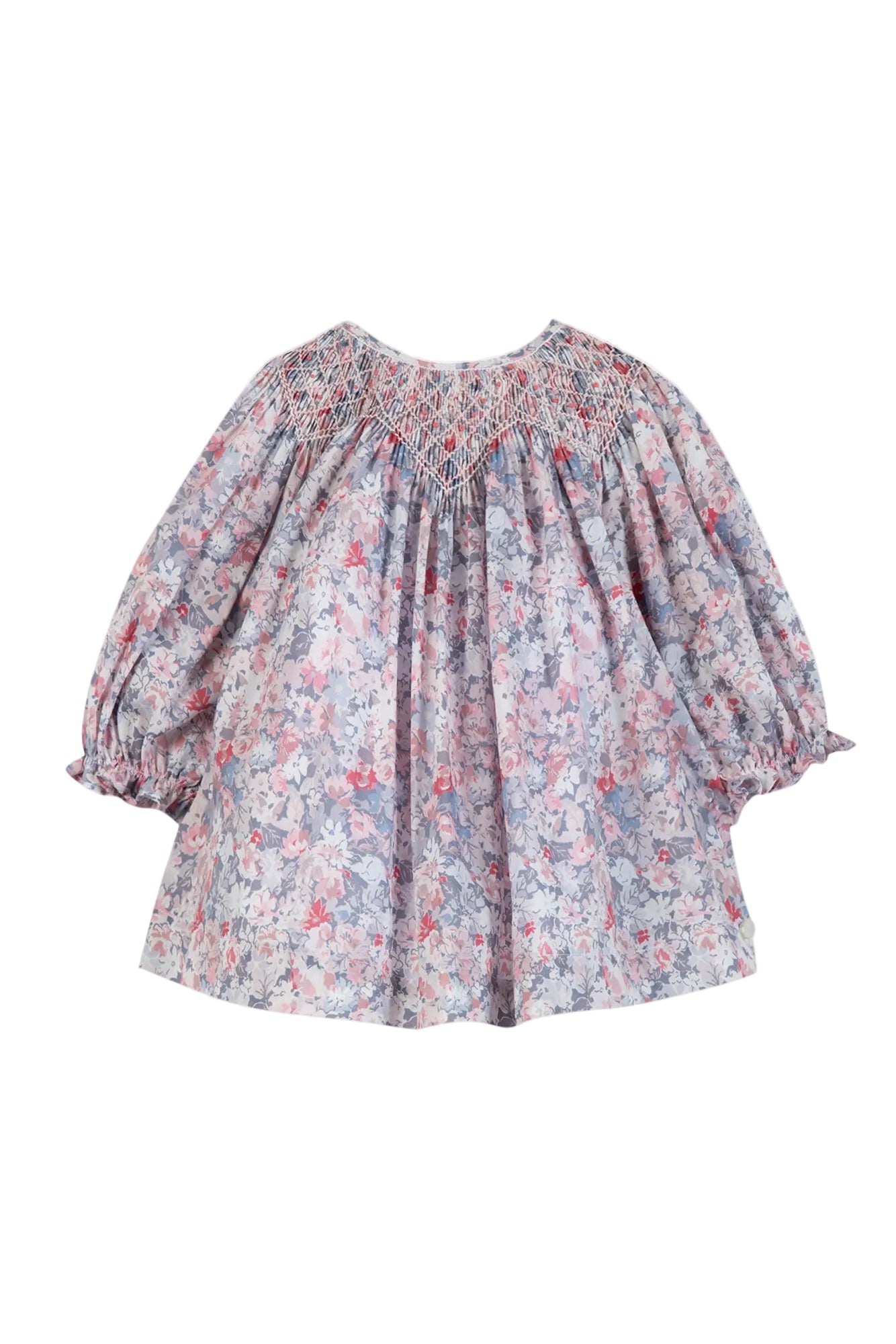 Floral blouse with puff sleeves on a white background