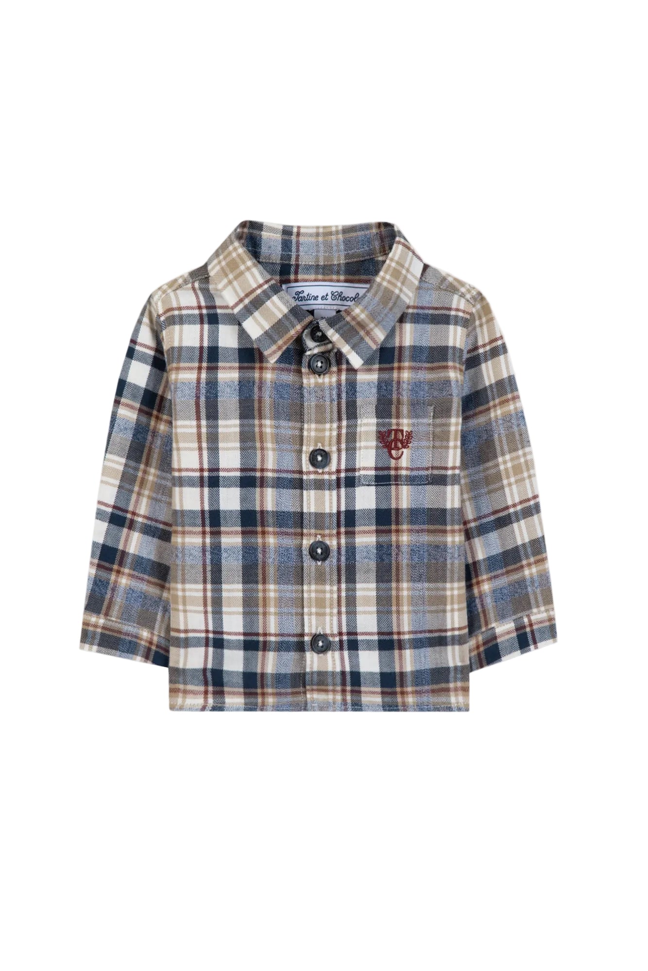 Plaid shirt with buttons on a white background
