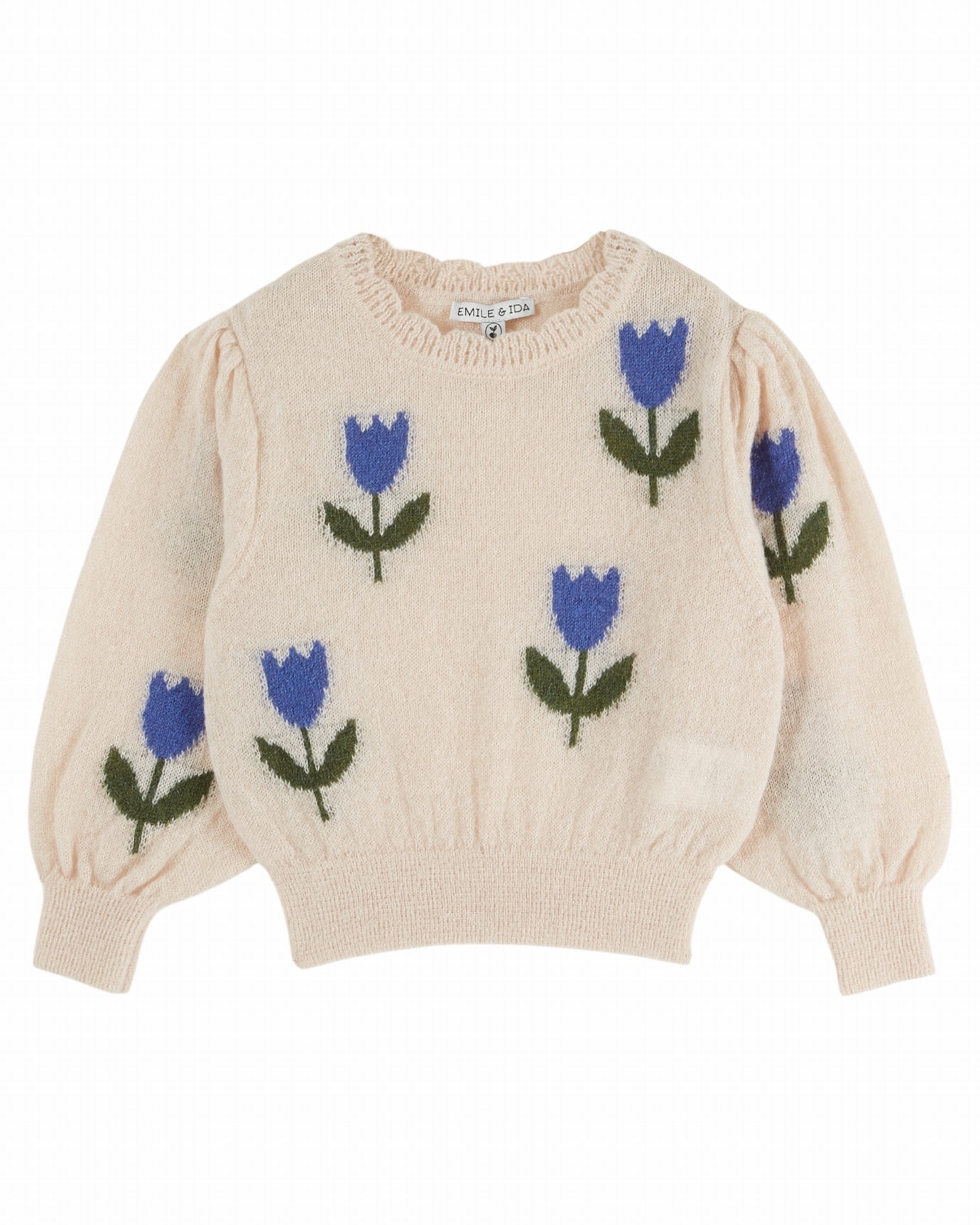 Knit Sweater with Tulips Blue F26