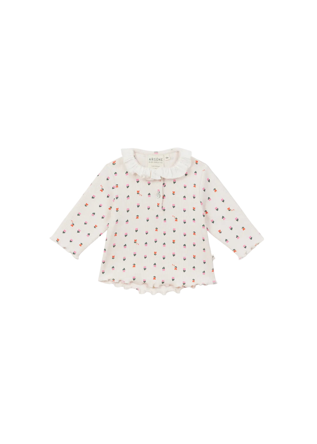 Baby Girl LS Ruffled Collar Tee w/ Floral Print F26