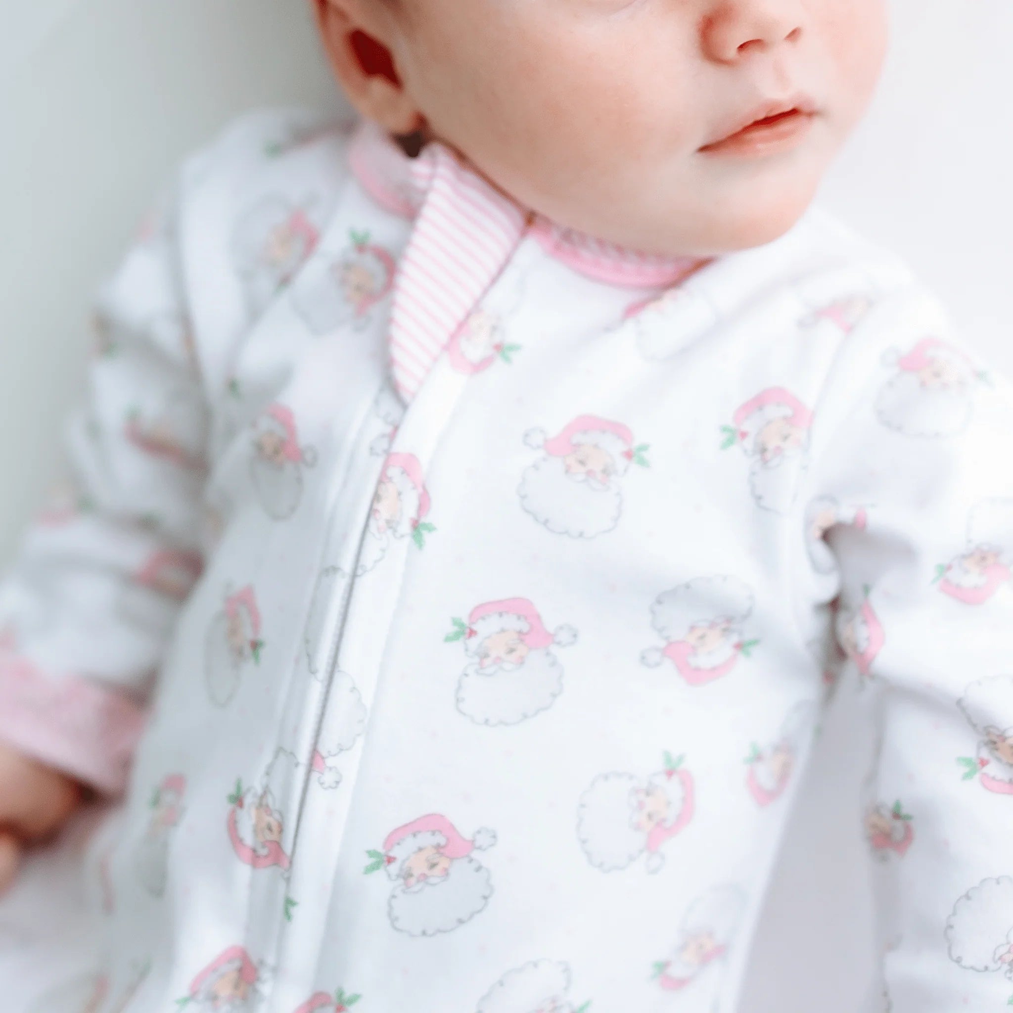 Santa Baby Pink Printed Ruffle Zipper Footie