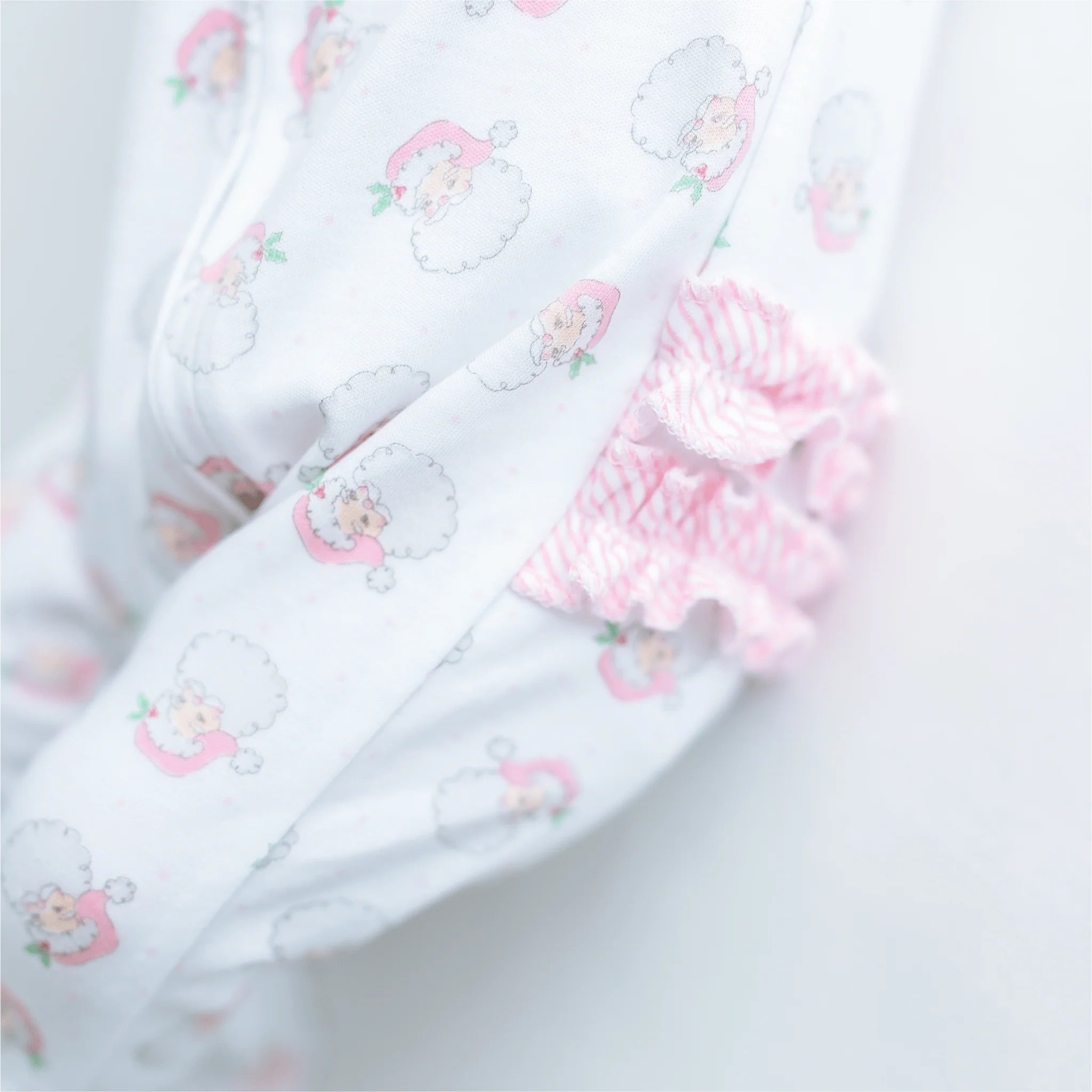 Santa Baby Pink Printed Ruffle Zipper Footie