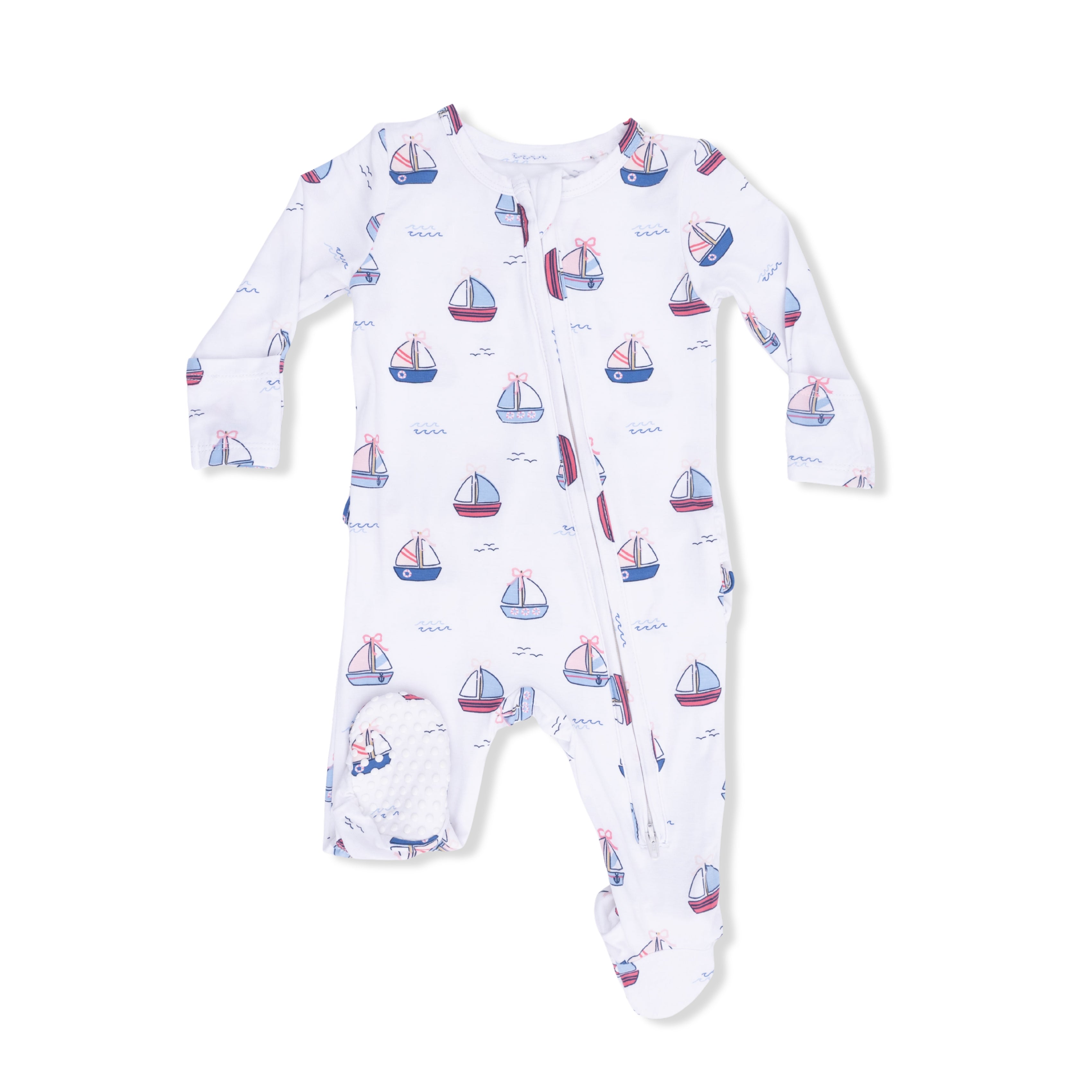 Bubbly SailBoats Pink 2 Way Ruffle Footie