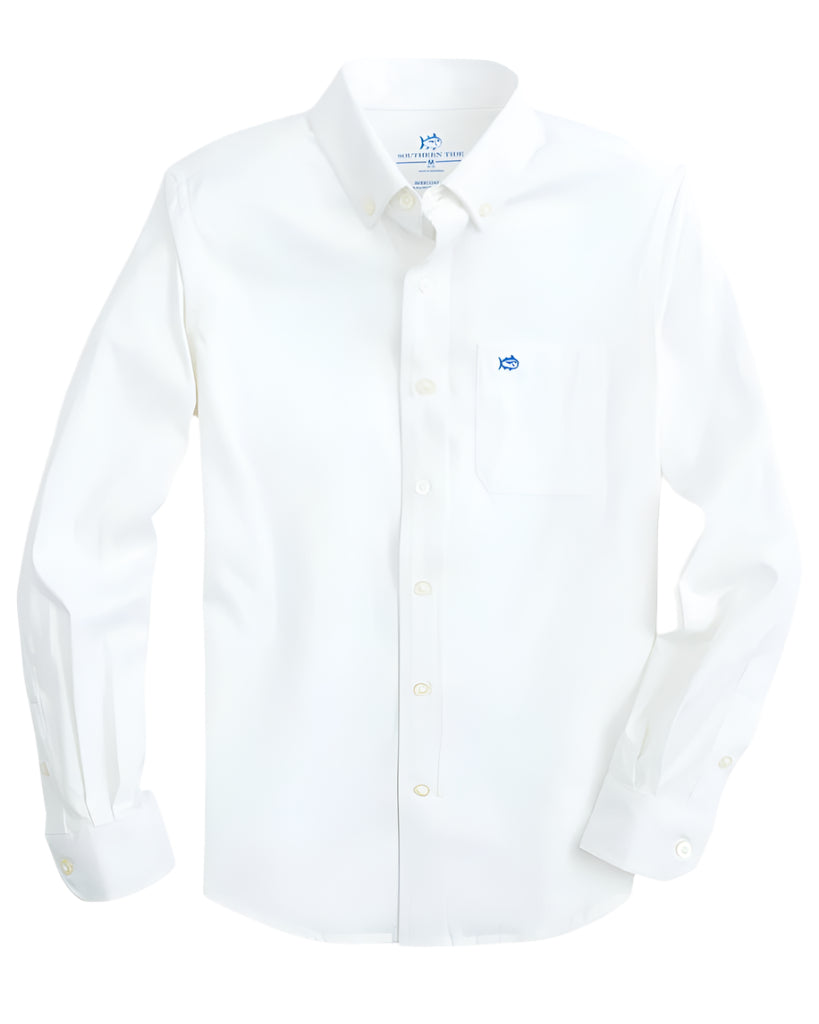 Solid Intercostal Button Down in Classic White