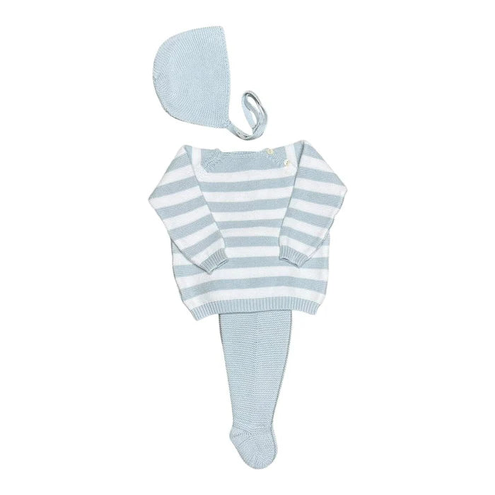 Striped Footed Baby Set Light Blue/White