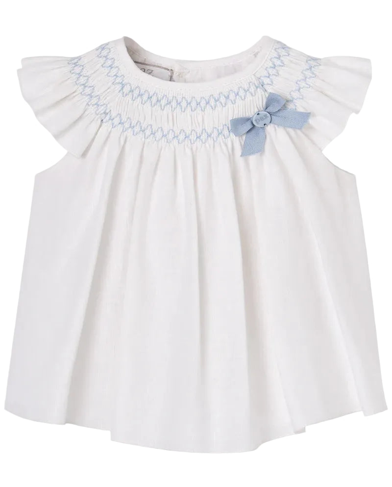 Set Woven Newborn Short Dress and Bloomers White/Sky Blue