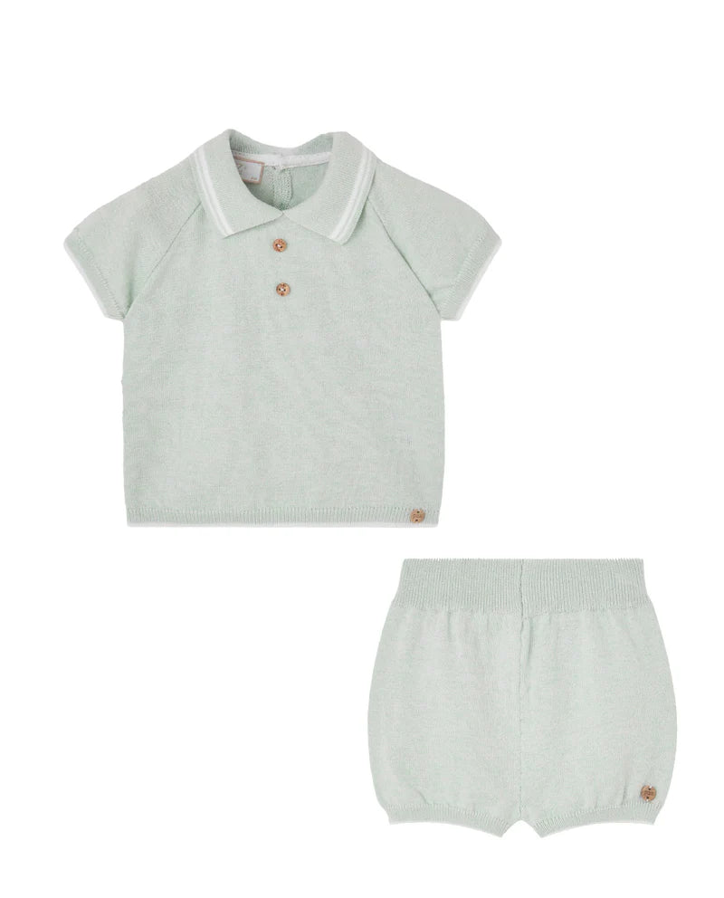 Knit Polo Shirt and Shorts Water Green