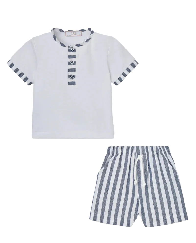 White and Navy Shirt and Shorts Set