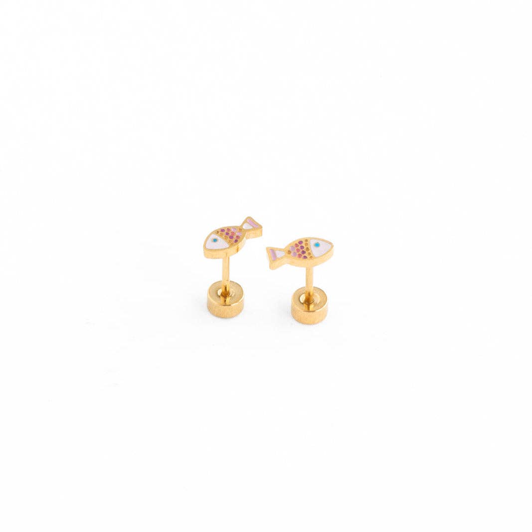 Fish Stud Earrings - Hypoallergenic, Flat Back, Girl Gift