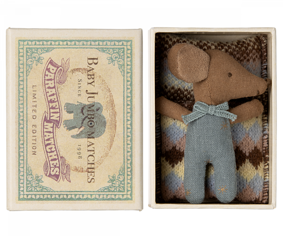 Sleepy wakey baby mouse in matchbox - Blue