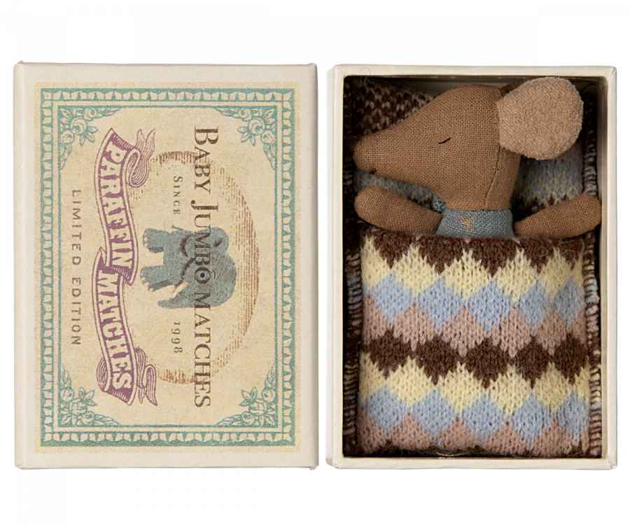 Sleepy wakey baby mouse in matchbox - Blue