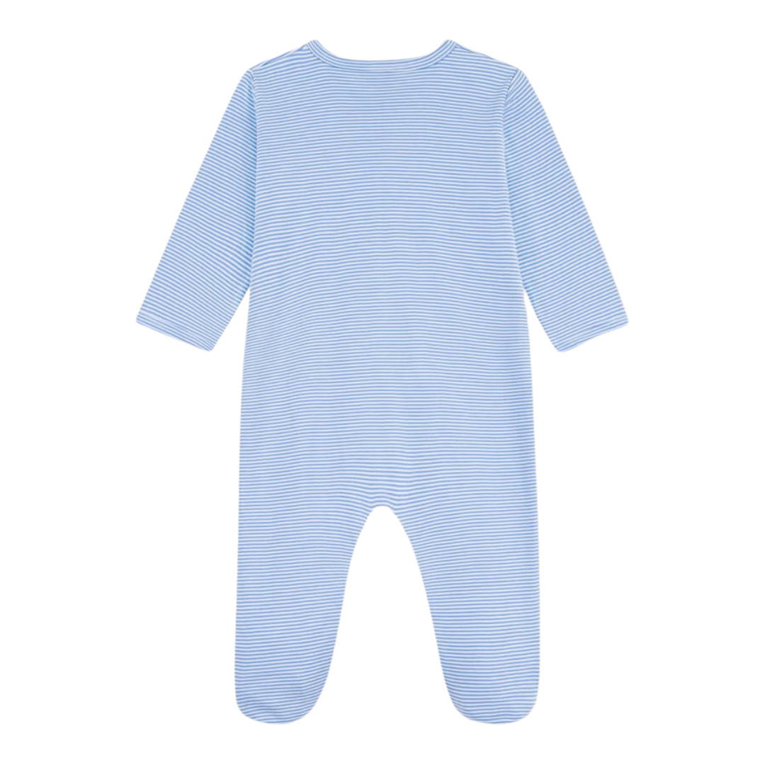 Baby Boy Front Snap Stripe Footie Blue