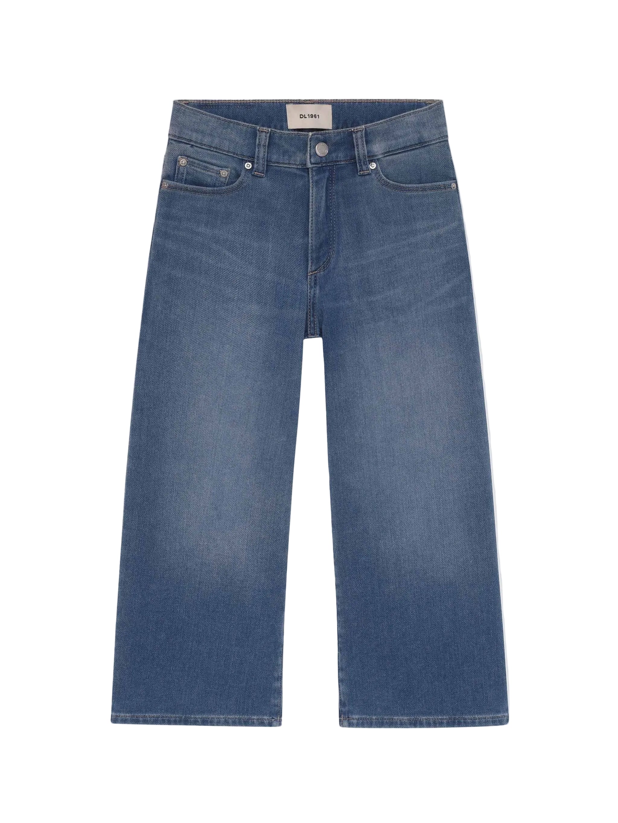 Blue jeans on a light gray background