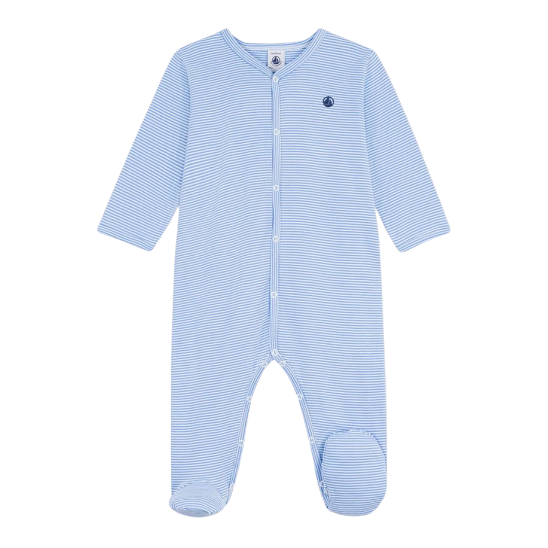 Baby Boy Front Snap Stripe Footie Blue