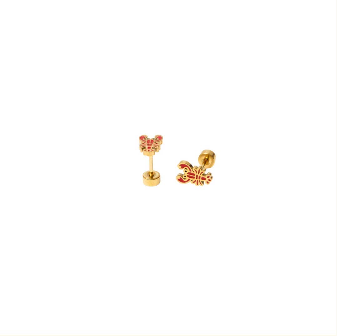 Lobster Stud Earrings - Hypoallergenic, Flat Back, Girl Gift