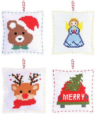 Holiday Cross Stitch Embroidery Pillow Ornament KIt 4 Designs