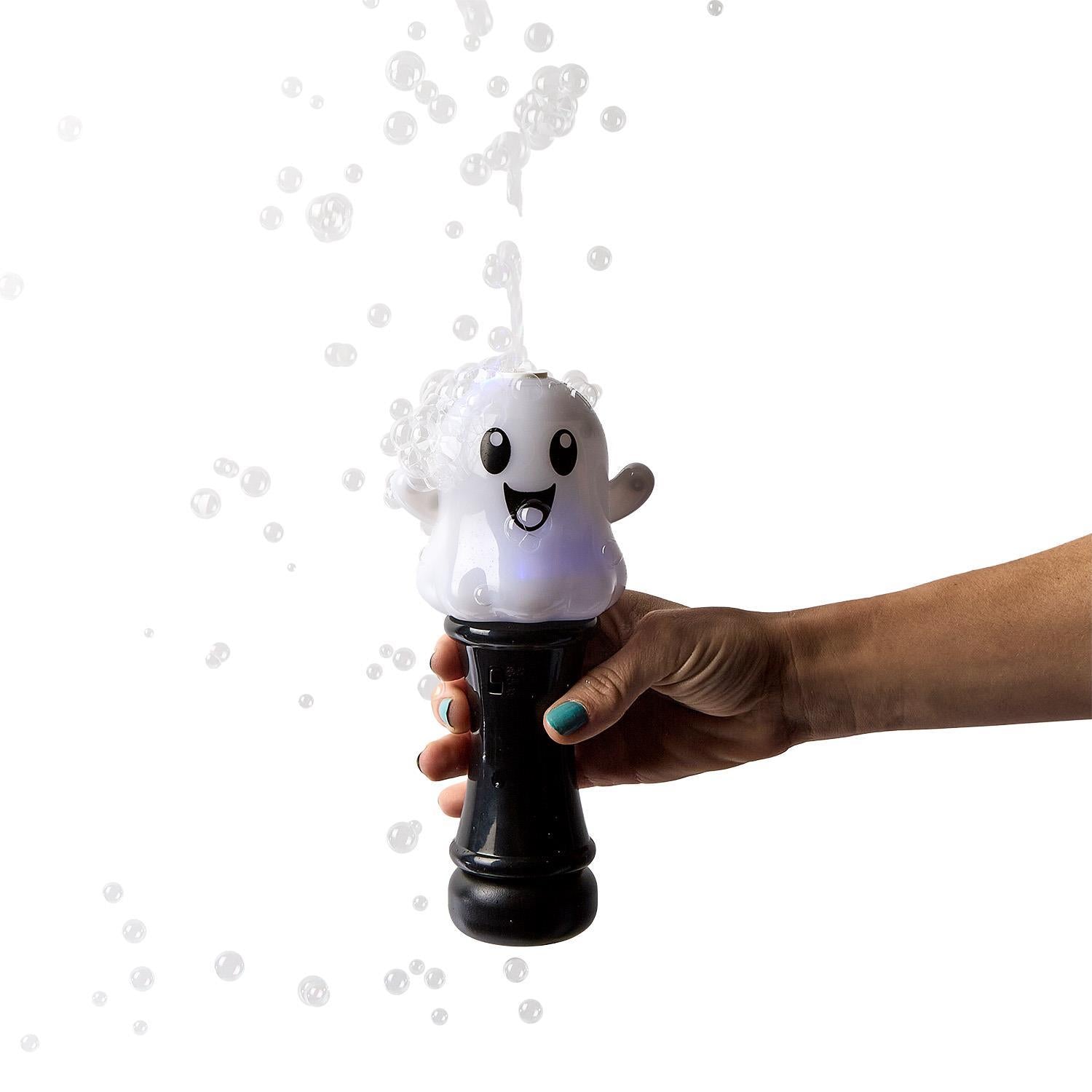 Glow in the Dark Ghost Illuminating Bubble Wand Blower with Refillable Bottle and Solution in Gift Box