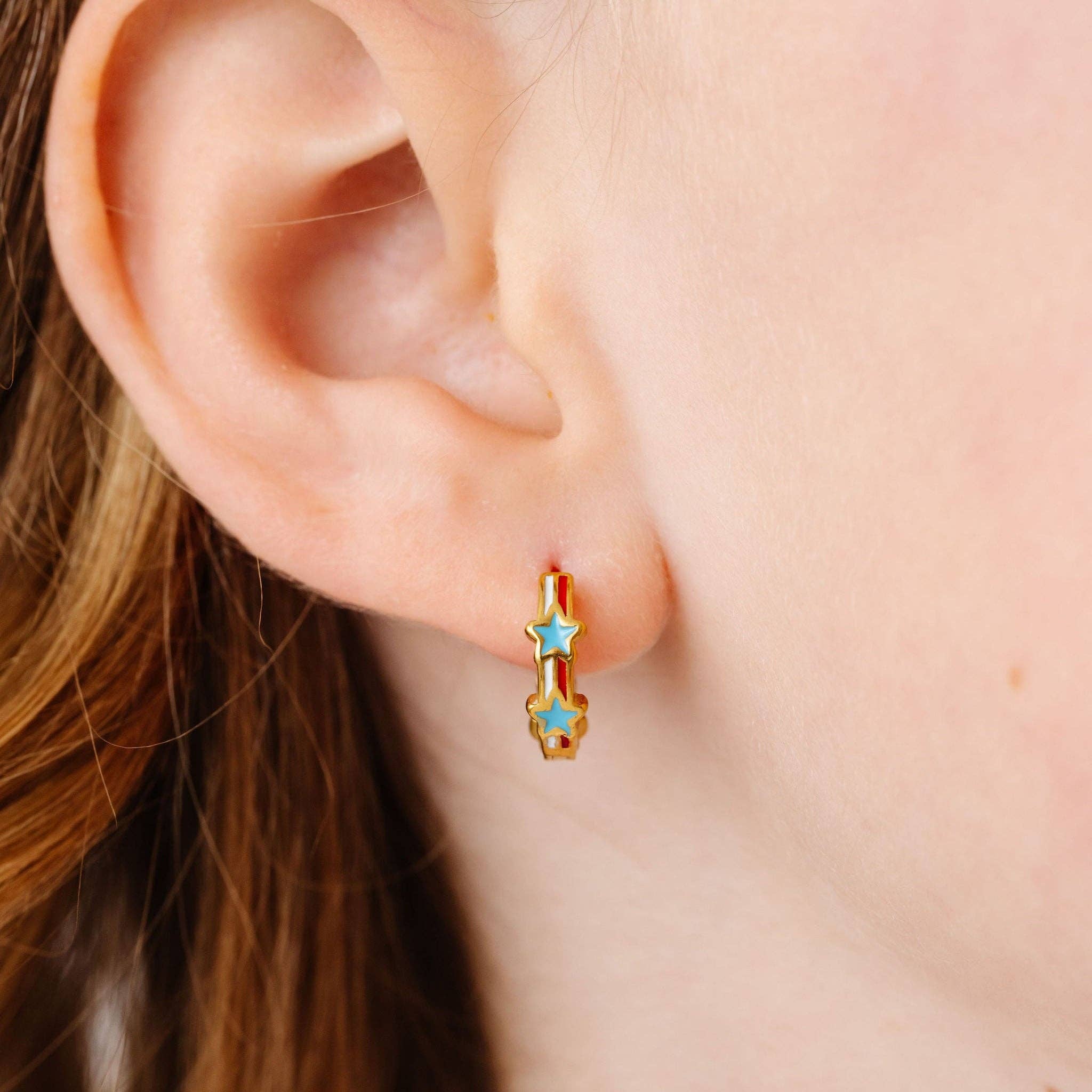 Stars and Stripes Hoop Earrings - Hypoallergenic, Girl Gift