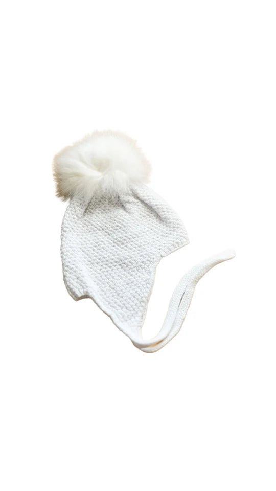 Baby Pom Tie Hat White F26