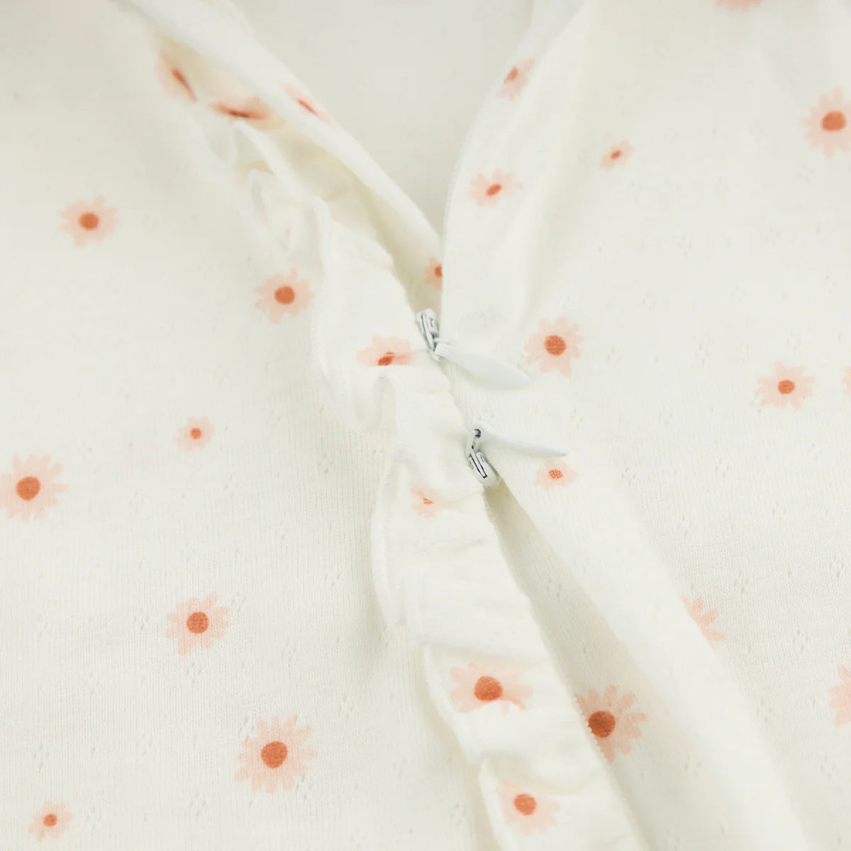 Pointelle Zipper Footie with Ruffles - Twinkle Mini Daisies - Snow