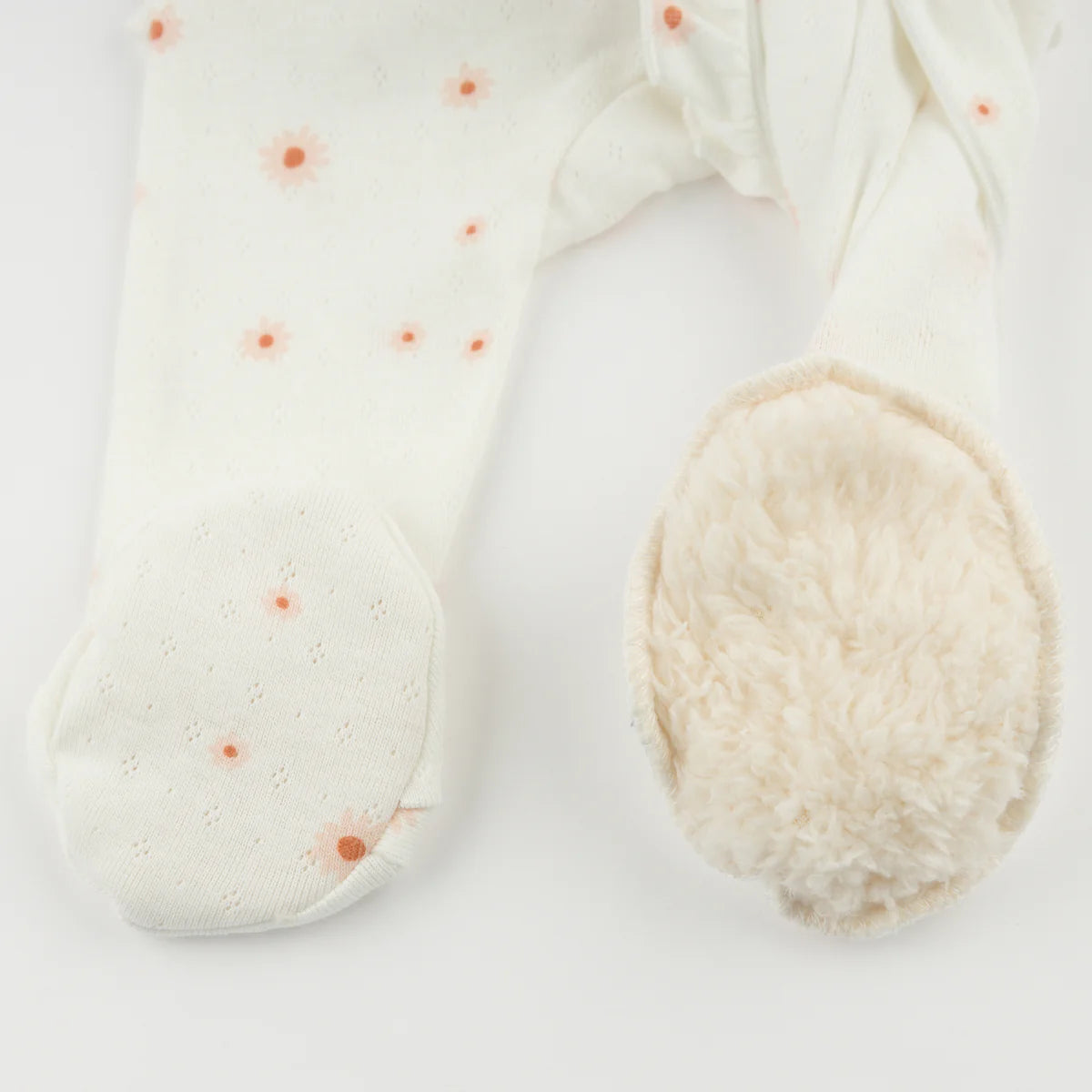 Pointelle Zipper Footie with Ruffles - Twinkle Mini Daisies - Snow