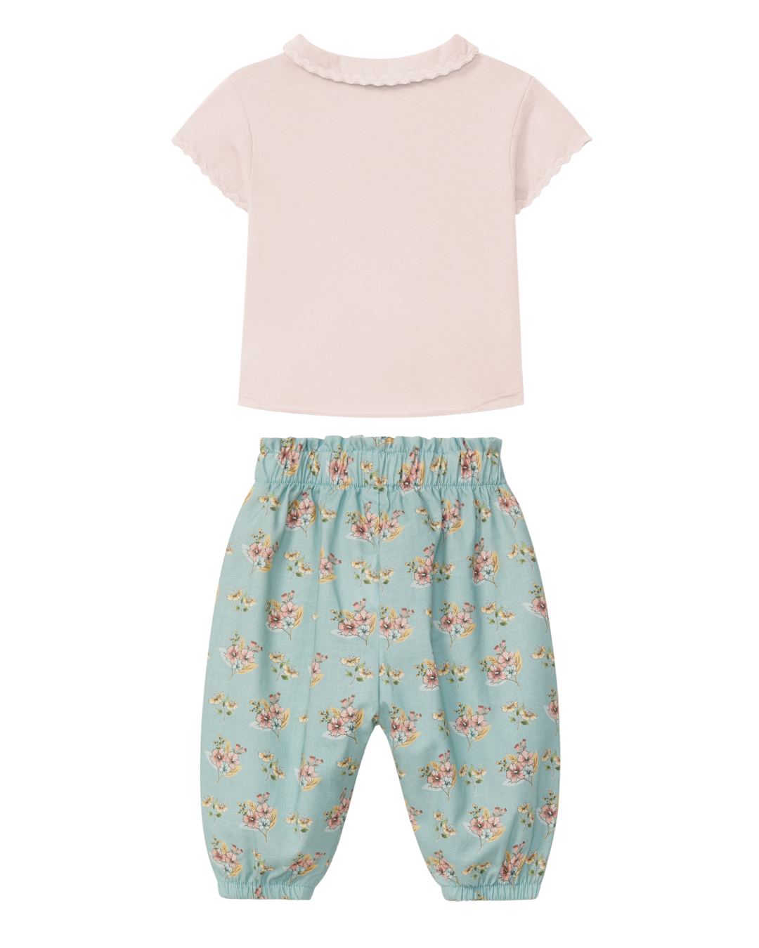 Pink Peter Pan Collar Shirt with Floral Pants Set