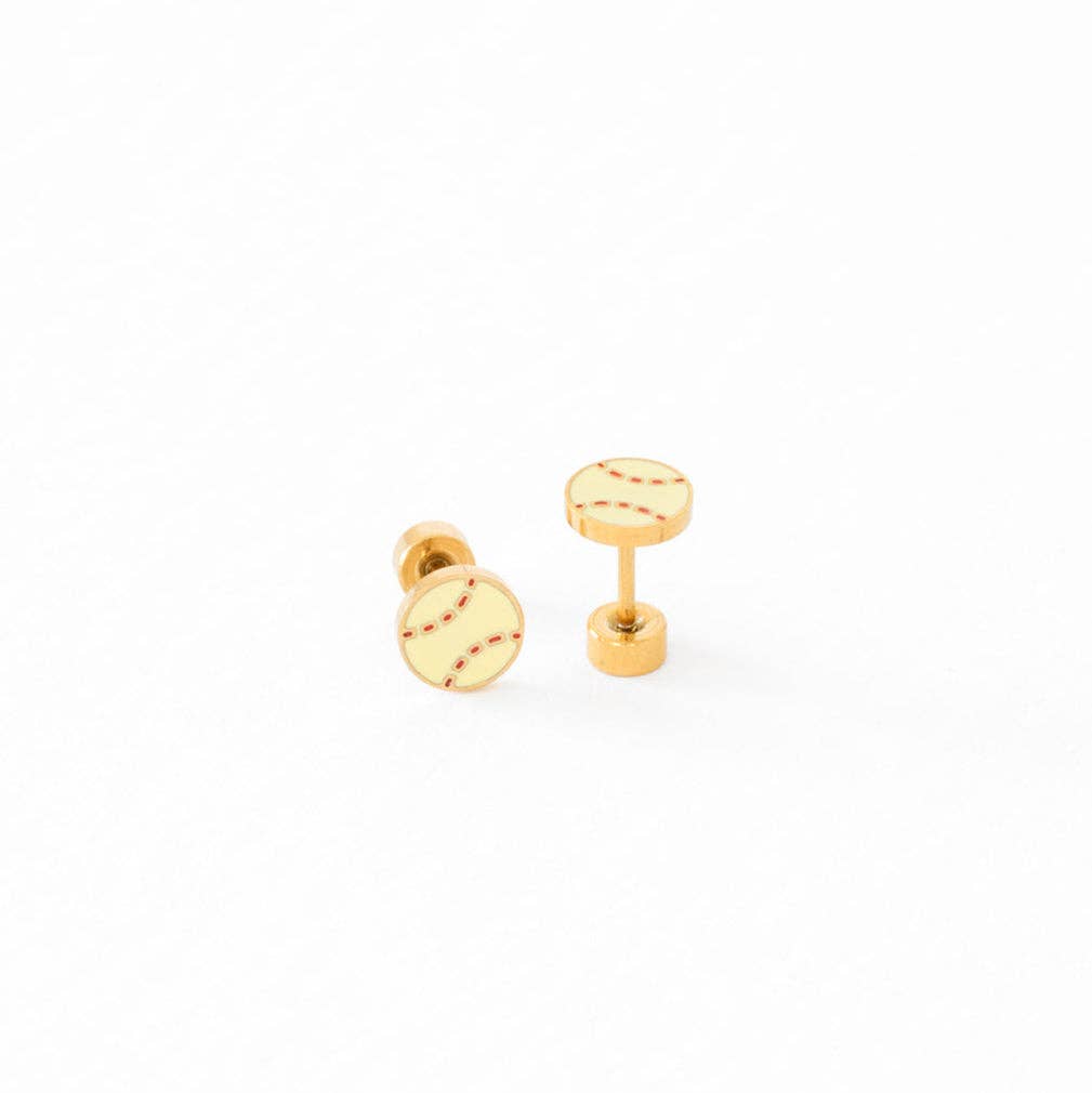 Sports Balls Stud Earrings - Hypoallergenic, Flat Back, Girl