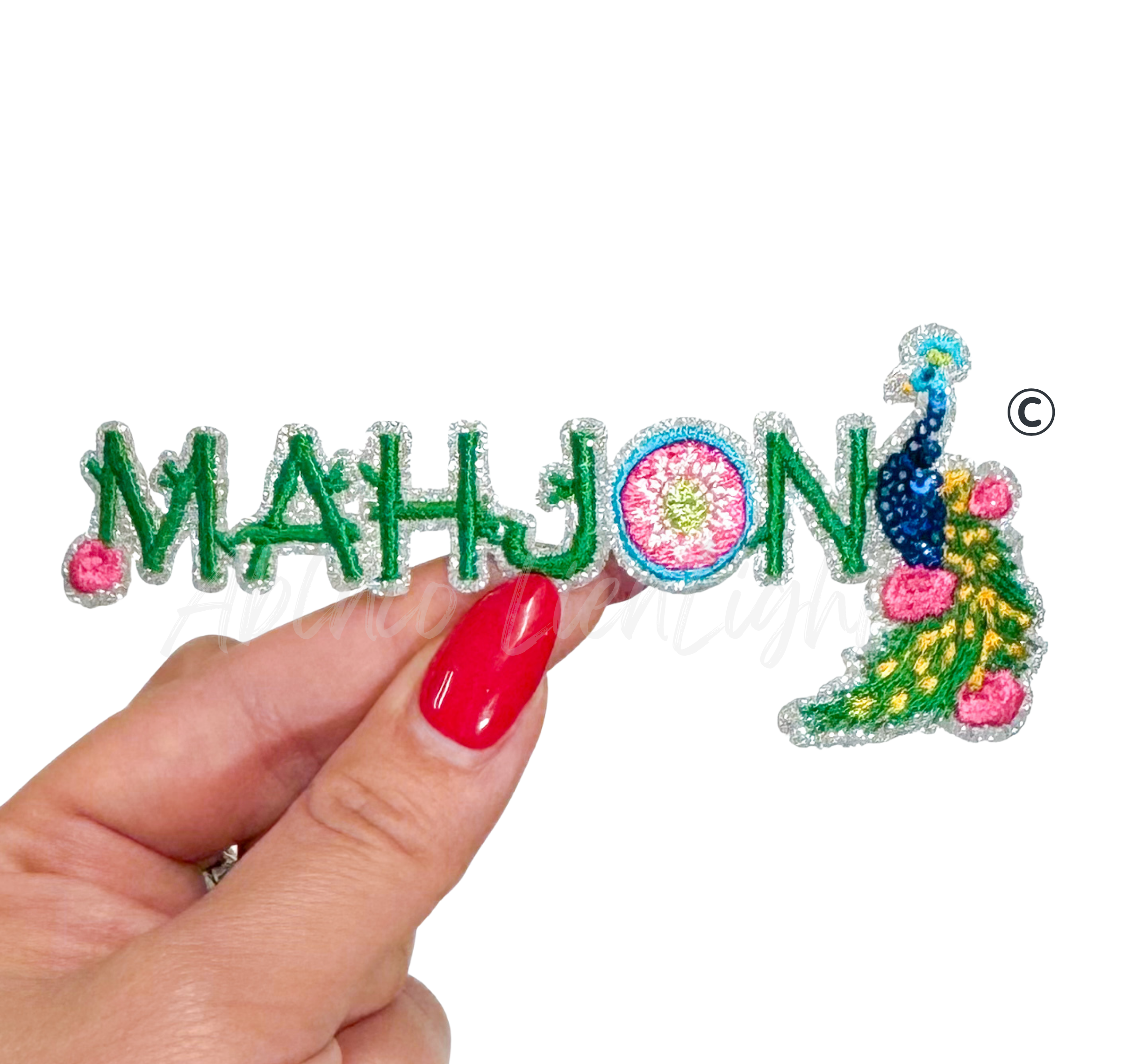 Mahjong Peacock Bird Floral Sequin Patch - Small