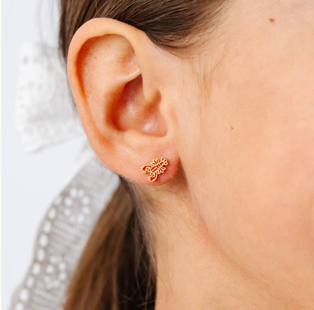 Lobster Stud Earrings - Hypoallergenic, Flat Back, Girl Gift