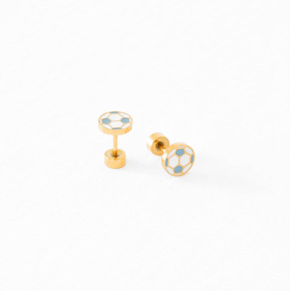 Sports Balls Stud Earrings - Hypoallergenic, Flat Back, Girl