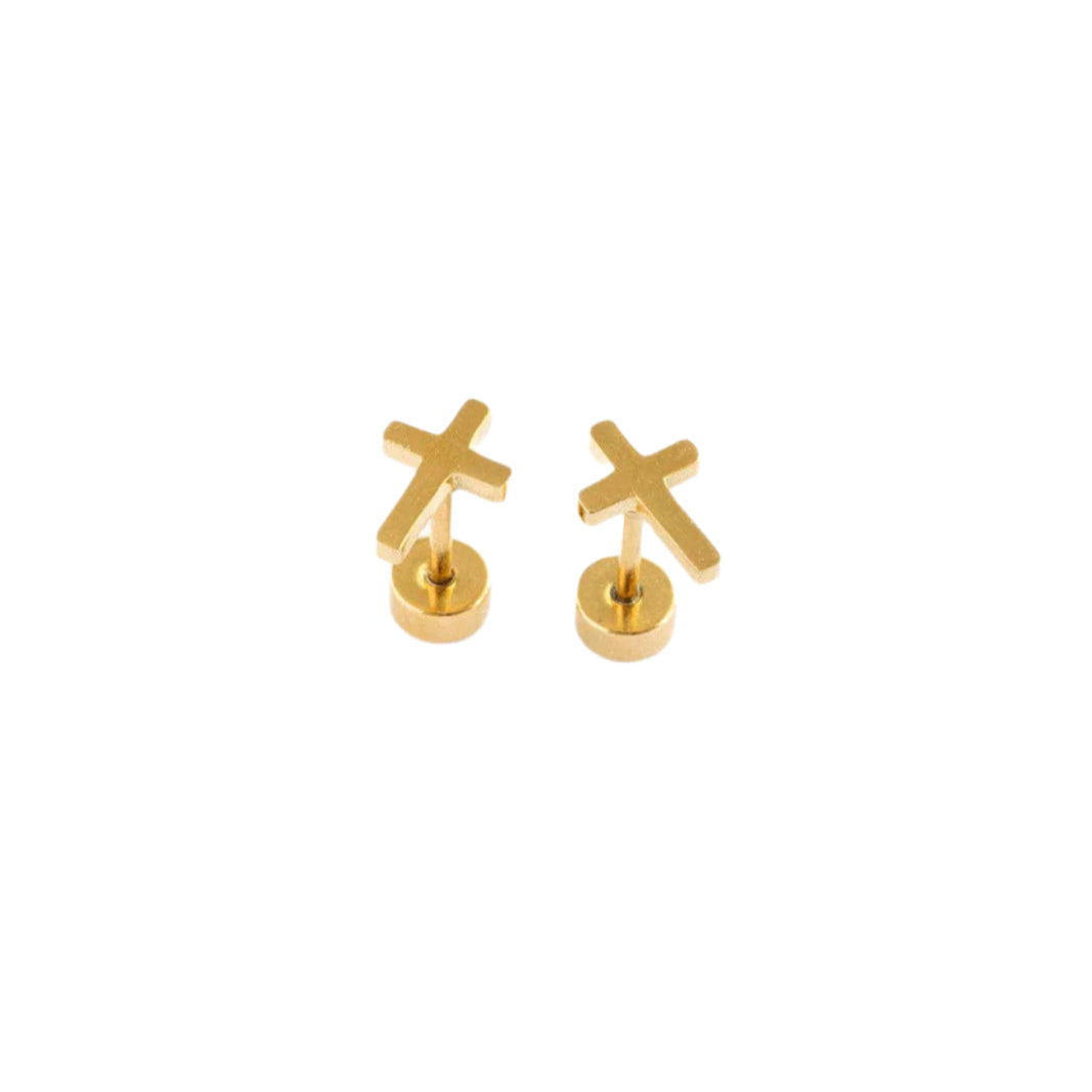 Stylish Cross Earrings by Pip Pop Post featuring a trendy gold cross design, perfect for kids.