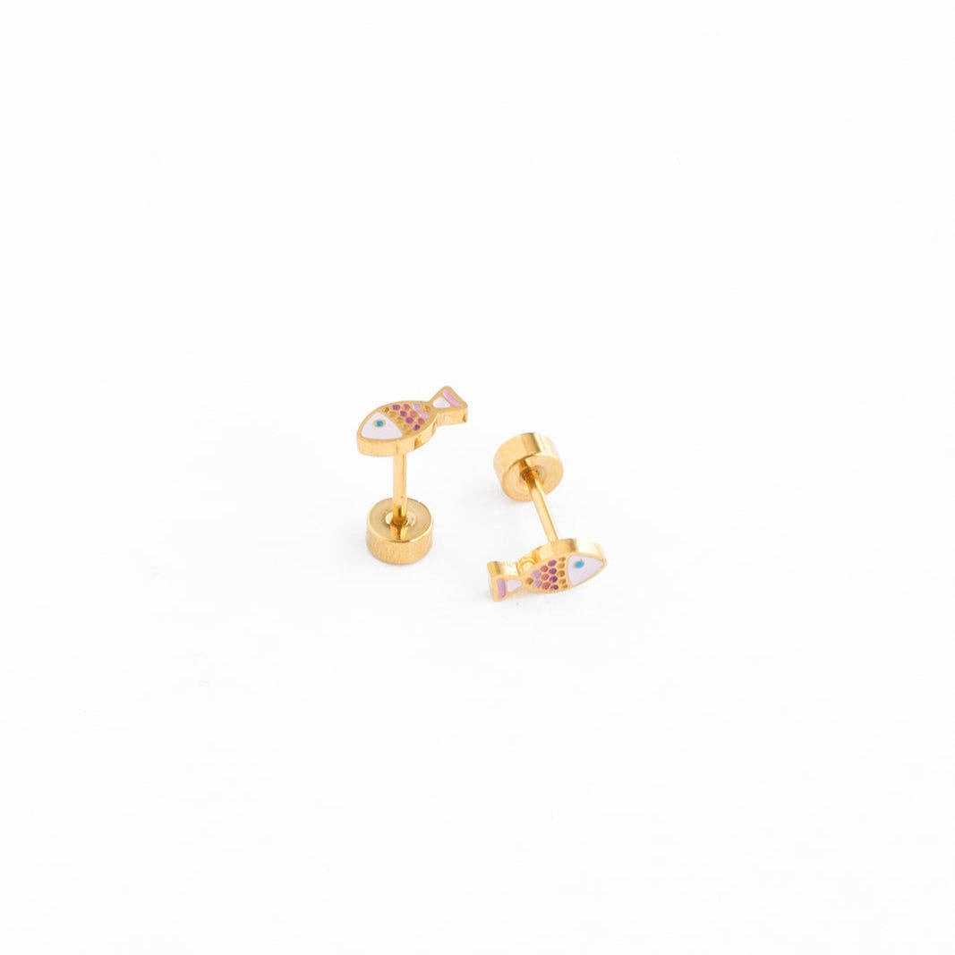 Fish Stud Earrings - Hypoallergenic, Flat Back, Girl Gift