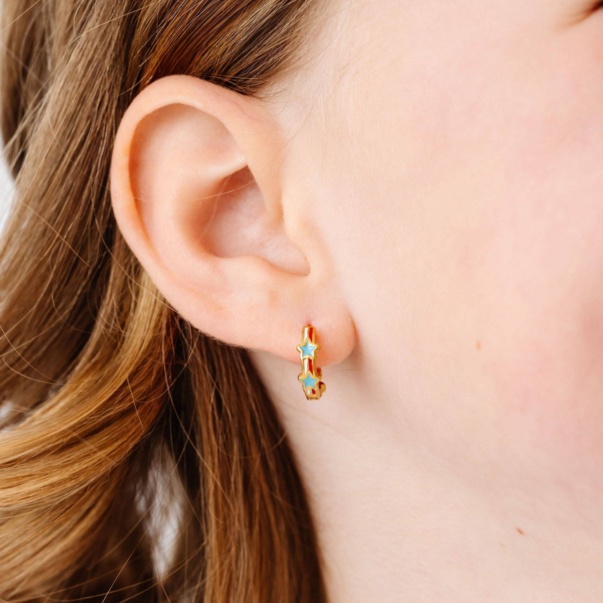 Stars and Stripes Hoop Earrings - Hypoallergenic, Girl Gift